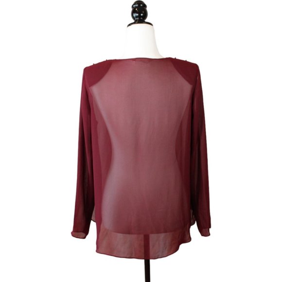 Tradition Beaded Over Blouse Size 8 Shoulder Pad Red Maroon Sheer High Low CA303 - Picture 9 of 13
